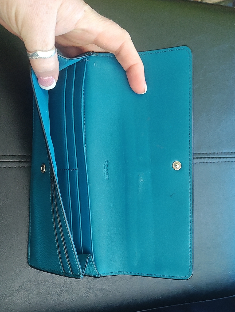 Coach Teal Pebbled Leather Continental Wallet - Coach - Picture 4 of 4